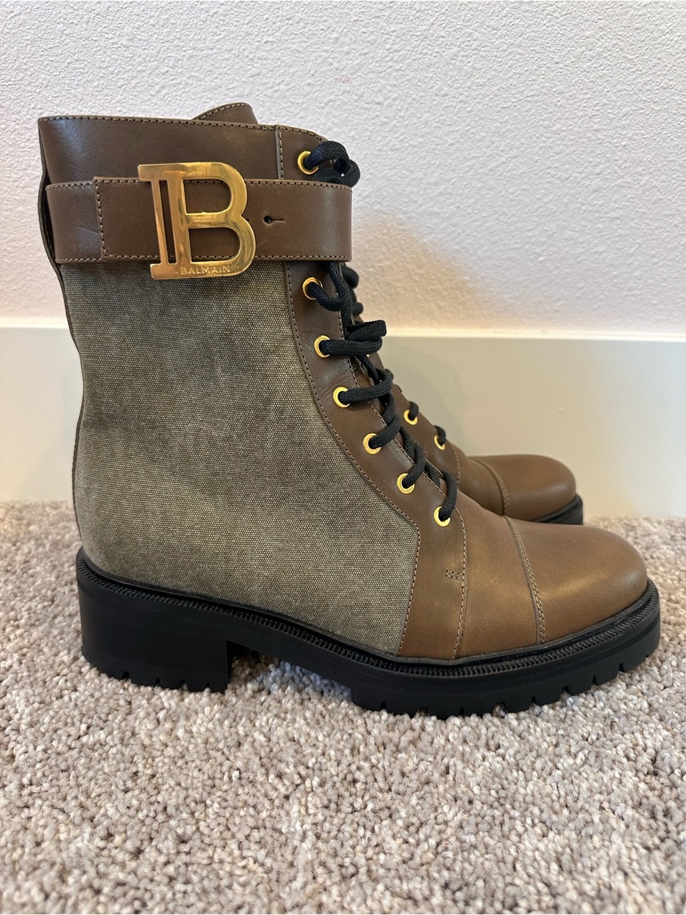 BALMAIN RANGER ROMY Combat Boots with Gold 'B' Accent - Size 41